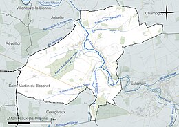 Carte en couleur présentant le réseau hydrographique de la commune