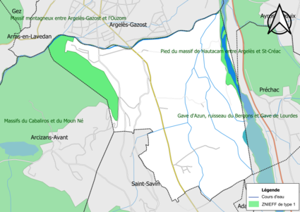 Carte des ZNIEFF de type 1 sur la commune.