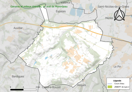 Carte de la ZNIEFF de type 2 sur la commune.