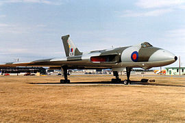 Avro Vulcan, 1988. Large low visibility roundels, upper wings and fuselage with matching fin flash.
