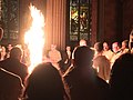 Scharfenberger performs the opening rites of the 2019 Easter Vigil in the light of the new fire at the Cathedral of the Immaculate Conception in Albany, New York