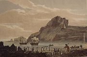 Arrival of James Cook in 1776 (engraving by John Webber, 1784).