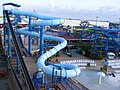 View from Southeast corner of waterpark showing Blackbeard's Revenge (closer), 3-slide Poseidon's Pass complex (center) and Adventure Mountain (distant)