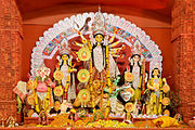 A traditional Durga idol with Chalchitra