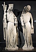 Ecclesia et Synagoga, statues du portail sud de la cathédrale de Strasbourg. Copies exposées au musée de la Diaspora, à Tel Aviv.