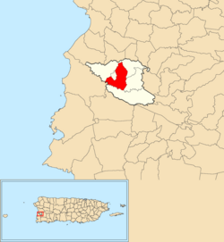 Location of Hormigueros within the municipality of Hormigueros shown in red