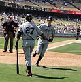 Jhonny Peralta greets Don Kely