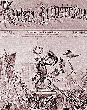 Cover depicting José Bonifácio with the caption: Independence festivities. Big trouble in Largo de São Francisco on the night of September 8. Patriarch Bonifácio, losing his patience, was almost ready to react against the troublemakers.