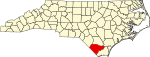Mapa de Carolina del Norte con la ubicación del condado de Columbus