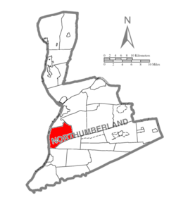 Map of Northumberland County, Pennsylvania highlighting Lower Augusta Township