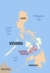 Mapa han Pilipinas nga nagpapakita kon hain nahimutangan an Rehiyon VII Butnga nga Kabisay-an