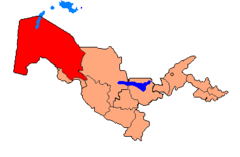 Karakalpakiska ASSR:s läge i Uzbekiska SSR.