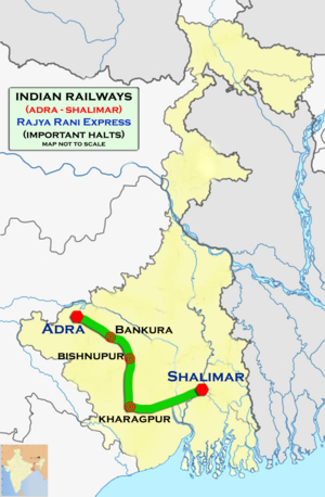 (Adra–Shalimar) Rajya Rani Express route map