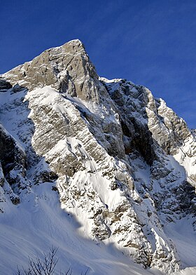 Vue hivernale du Štajerska Rinka (pilier nord-est), depuis Okrešelj.