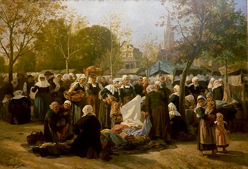 A market scene entitled Marché aux chiffons dans le Finistère. Painting dates to 1886 and is held in the Quimper Musée des beaux-arts.[3]