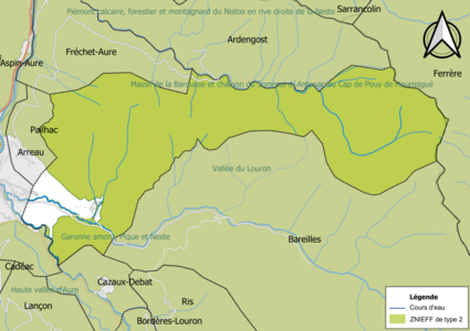 Carte des ZNIEFF de type 2 sur la commune.