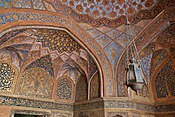 Painted and carved plaster decoration inside Akbar's Tomb in Agra, India (early 17th century, Mughal)