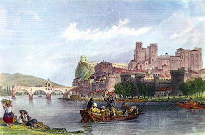 Le Palais des papes dominant le Rhône (1840), gravure de E. Brandard d'après un dessin de T. Allom.