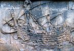 One of the Borobudur ships in bas relief in the Borobudur Temple, Java, Indonesia (c.7th century)