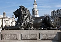 One of the four lions in Trafalgar Square, London, by Landseer at the base of Nelson's Column