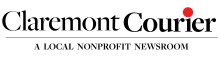 Logo of the Claremont Courier, white serif text on a black background with a red dot