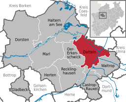 Läget för staden Datteln i Kreis Recklinghausen