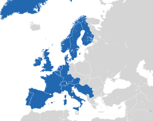 Um mapa colorido dos países da Europa