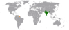 Location map for India and Suriname.