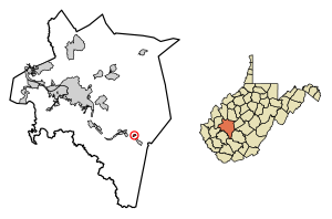 Location of Pratt in Kanawha County, West Virginia.