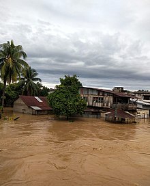 A high flood impacting a village