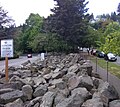 Boulders installed along a freeway ramp in Portland, Oregon, United States as a hostile architecture to deter transient camps.