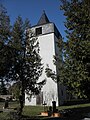 Turm der ehemaligen Kirche St. Peter und Paul, die 1971 abgebrannt ist.