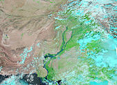 صورة فضائية من ناسا توضح نهر السند وقت الفيضانات