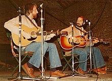 Pat Alger (left) with Artie Traum at the Norwich Folk Festival, U.K., 1978