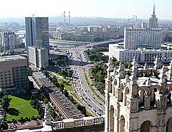 A view of the southern portion of Presnensky District, with the White House of Russia to the right