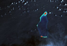 Image satellite de Pollap avec les îles en rouge