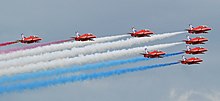 The Red Arrows at the 2014 Waddington International Airshow.