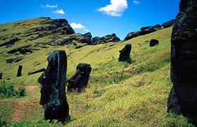 Moais on the slope of Rano Raraku