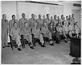 Army commanders in the United States and certain overseas commanders meet with Secretary of the Army Frank Pace and General J. Lawton Collins, Army Chief of Staff, in the Pentagon in routine sessions, June 5, 1952. Major General Leland Hobbs is stood fourth from the right, between Lieutenant General Maxwell D. Taylor (left) and Major General Albert C. Smith (right).