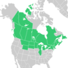 Symphyotrichum ciliolatum distribution map: Canada — Alberta, British Columbia, Manitoba, New Brunswick, Newfoundland, Northwest Territories, Nova Scotia, Ontario, Québec, Saskatchewan, and Yukon; US — Illinois, Maine, Massachusetts, Michigan, Minnesota, Montana, New Hampshire, New York, North Dakota, South Dakota, Vermont, Wisconsin, and Wyoming.