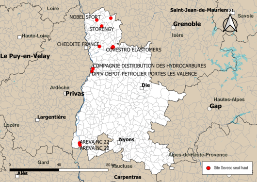 Carte des sites « Seveso seuil haut ».