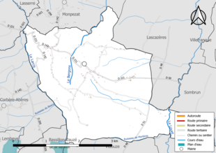 Carte en couleur présentant le réseau hydrographique de la commune