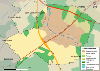 Carte des infrastructures et de l'occupation des sols en 2018 (CLC) de la commune.