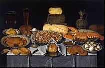 Still Life with Crab, Shrimps and Lobster, unattributed painting in the style of Clara Peeters, 1630–39 [4]
