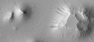 Dark slope streaks on mesa, as seen by HiRISE under HiWish program Location is Amazonis quadrangle.