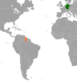 Map indicating locations of Germany and Guyana