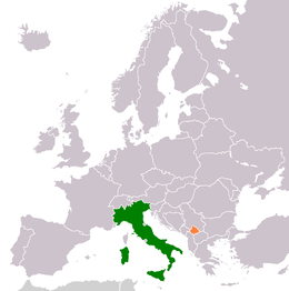 Mappa che indica l'ubicazione di Italia e Kosovo