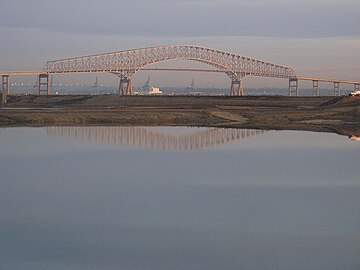 Key Bridge with Baltimore in the background, viewed from Cox Creek Industrial Park, in northeast Anne Arundel County, November 2011 to the south