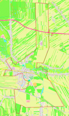 Mapa konturowa Końskowoli, po lewej nieco na dole znajduje się punkt z opisem „Kościół św. Anny”