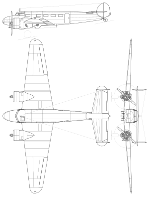 3-view drawing of the Lockheed Model 10 Electra
